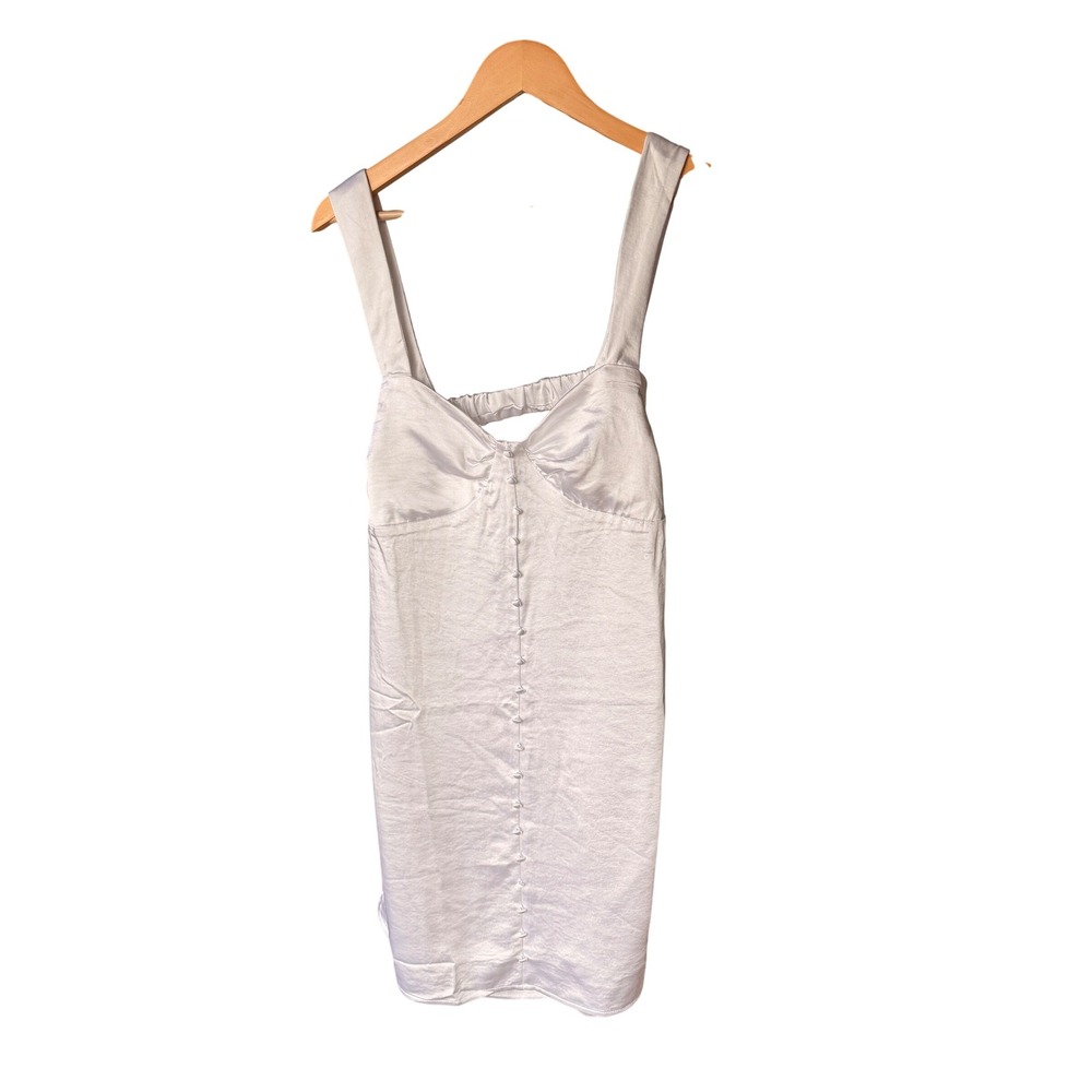 19 COOPER Women's White Satin Button Front‎ Mini Dress L